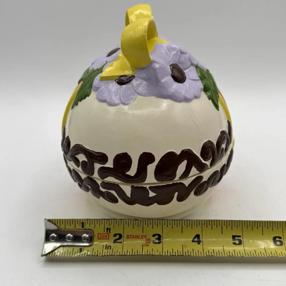 Vintage Hand Painted Ceramic Egg Rainbow Spring Flowers‎ Trinket Box Candy Dish